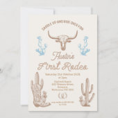 ヴィンテージブルーブラウンボーイズ最初のRodeo 1st誕生日 招待状 (正面)