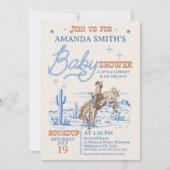 ヴィンテージブルーブラウンロデオカウボーイ赤ちゃんシャワー 招待状 (正面)