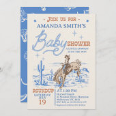 ヴィンテージブルーブラウンロデオカウボーイ赤ちゃんシャワー 招待状 (正面/裏面)