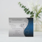 ヴィンテージブルーブラックとシルバーのフローラRSVP 出欠カード (スタンド正面)