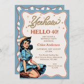 ヴィンテージブルーブラックウェスタン女性のカーボーイ40歳の誕生日 招待状 (正面/裏面)