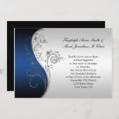 ヴィンテージブルーブラック&シルバー結婚式招待状 招待状 (正面/裏面)