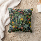 ヴィンテージブルーヘロントロピカルジャングルパターンブラック クッション (ブランケット)