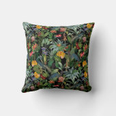 ヴィンテージブルーヘロントロピカルジャングルパターンブラック クッション (裏面)