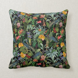 ヴィンテージブルーヘロントロピカルジャングルパターンブラック クッション