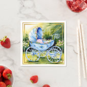 ヴィンテージブルーベビーキャリッジインガーデン開花 スタンダードカクテルナプキン (インサイチュ)