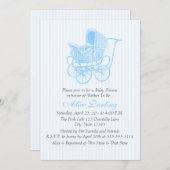 ヴィンテージブルーベビーキャリッジベビーシャワー 招待状 (正面/裏面)