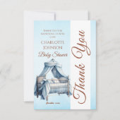 ヴィンテージブルーベビークレードル赤ちゃんシャワー サンキューカード (正面)