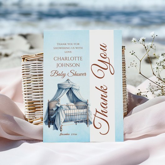 ヴィンテージブルーベビークレードル赤ちゃんシャワー サンキューカード