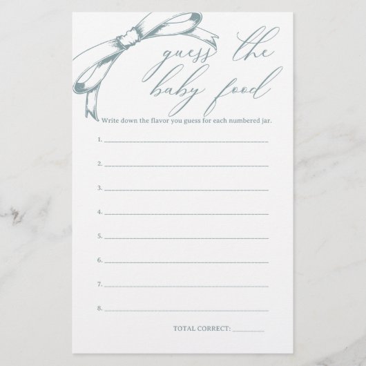 ヴィンテージブルーベビーシャワー推測ベビー食品ゲーム チラシ (正面)