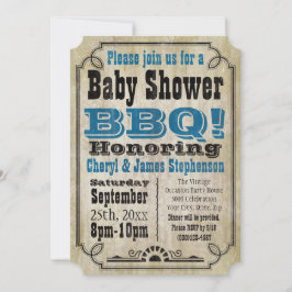 ヴィンテージブルーベビーシャワーBBQバーベキューベビー-Q 招待状