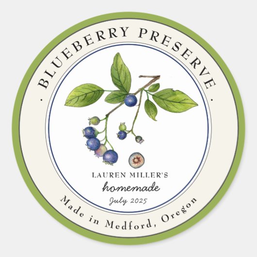 ヴィンテージブルーベリージャムジャムジャムキャニングラベル ラウンドシール (正面)