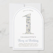 ヴィンテージブルーベリーベリーファースト誕生日アーチ 招待状 (正面)