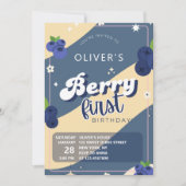 ヴィンテージブルーベリーベリーファースト誕生日グルーヴィ 招待状 (正面)