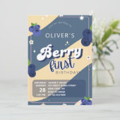 ヴィンテージブルーベリーベリーファースト誕生日グルーヴィ 招待状 (スタンド正面)