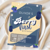 ヴィンテージブルーベリーベリーファースト誕生日グルーヴィ 招待状