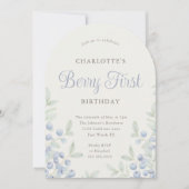 ヴィンテージブルーベリーベリーファースト誕生日パーティーアーチ 招待状 (正面)