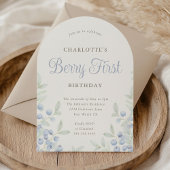 ヴィンテージブルーベリーベリーファースト誕生日パーティーアーチ 招待状