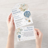 ヴィンテージブルーホットエアバルーンベビーシャワー オールインワン招待状 (貼ってはがせる)