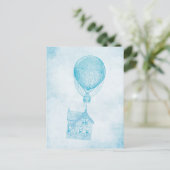 ヴィンテージブルーホットエアバルーン移動コテージ ポストカード (スタンド正面)