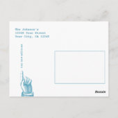 ヴィンテージブルーホットエアバルーン移動コテージ ポストカード (裏面)