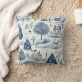 ヴィンテージブルーホワイトウィンターヴィレッジ クッション (ブランケット)