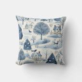 ヴィンテージブルーホワイトウィンターヴィレッジ クッション (正面)