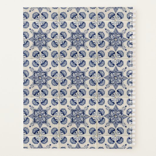 ヴィンテージブルーホワイトジオメトリックフラワーレシピ プランナー手帳 (裏面)