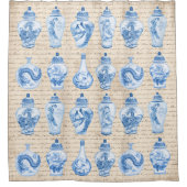 ヴィンテージブルーホワイトチノワセリーテンプルジンジャージャーズ シャワーカーテン (正面)