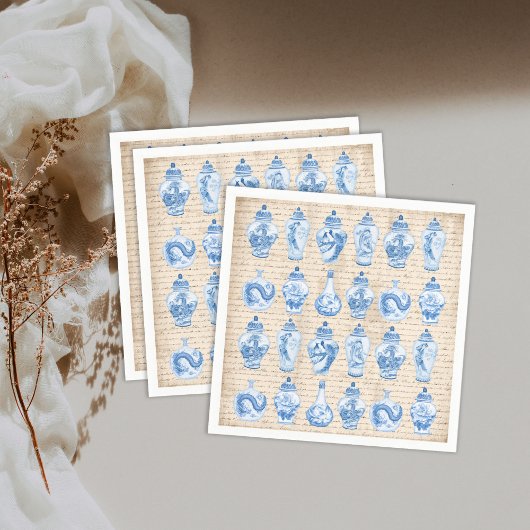 ヴィンテージブルーホワイトチノワセリーテンプルジンジャージャーズ スタンダードカクテルナプキン