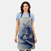 ヴィンテージブルーホワイトデルフトウィンドミル エプロン (着用した状態)