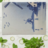 ヴィンテージブルーホワイトデルフトウィンドミル キッチンタオル (折り畳み)