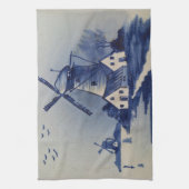 ヴィンテージブルーホワイトデルフトウィンドミル キッチンタオル (縦)