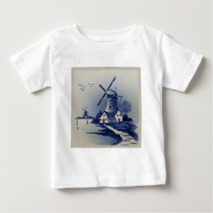 ヴィンテージブルーホワイトデルフトウィンドミル ベビーTシャツ