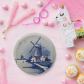 ヴィンテージブルーホワイトデルフトウィンドミル ペーパープレート (パーティー)