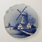 ヴィンテージブルーホワイトデルフトウィンドミル ラウンドクッション (裏面)