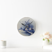 ヴィンテージブルーホワイトデルフトウィンドミル ラウンド壁時計 (ホーム)