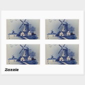 ヴィンテージブルーホワイトデルフトウィンドミル 長方形シール (シート)