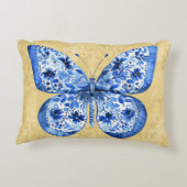 ヴィンテージブルーホワイトバタフライアンティーク金ゴールドダマスク アクセントクッション (裏面)