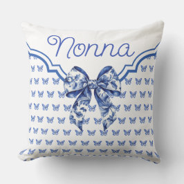 ヴィンテージブルーホワイトバタフライパーソナライズされたボウ クッション