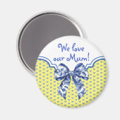 ヴィンテージブルーホワイトバタフライパーソナライズされたボウ マグネット (正面/裏面)