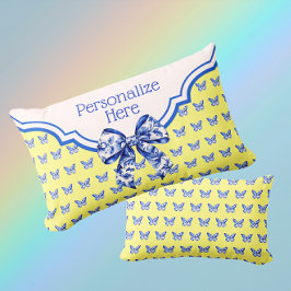 ヴィンテージブルーホワイトバタフライパーソナライズされたボウ ランバークッション
