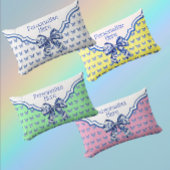 ヴィンテージブルーホワイトバタフライパーソナライズされたボウ ランバークッション