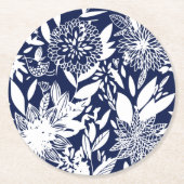 ヴィンテージブルーホワイトバードラブフローラガーデン ラウンドペーパーコースター (正面)