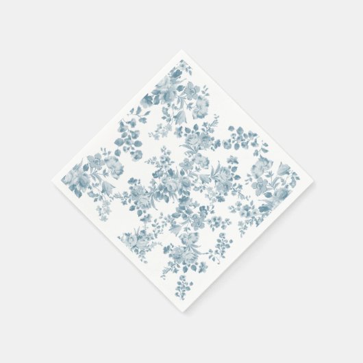 ヴィンテージブルーホワイトボヘミエレガントフローラ スタンダードカクテルナプキン (角)