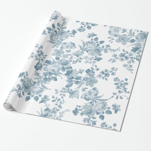 ヴィンテージブルーホワイトボヘミエレガントフローラ ラッピングペーパー (アンロールド)