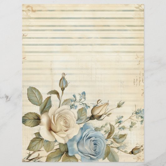 ヴィンテージブルーホワイトローズジャンクジャーナル紙 (裏面)