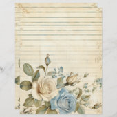 ヴィンテージブルーホワイトローズジャンクジャーナル紙 (正面/裏面)