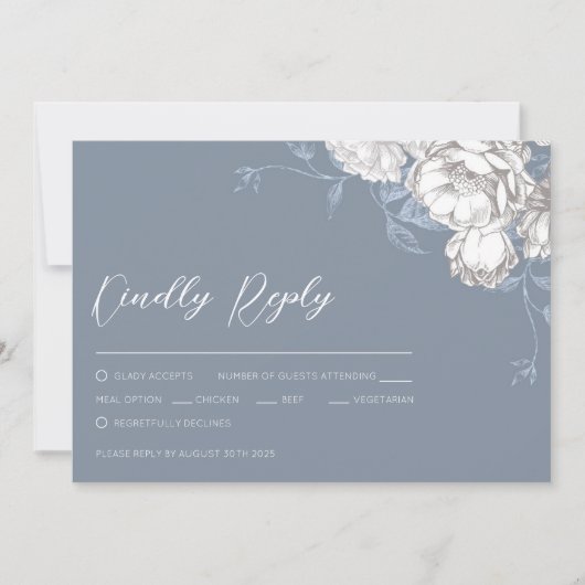 ヴィンテージブルーホワイト&グレーフローラスケッチ (正面)