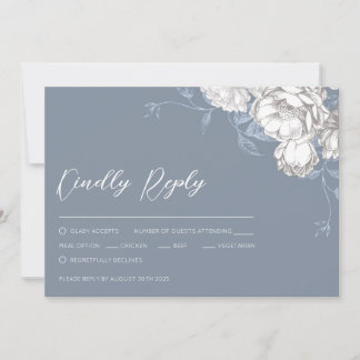 ヴィンテージブルーホワイト&グレーフローラスケッチ